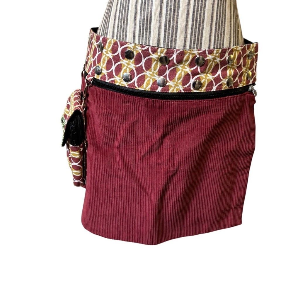 NEW Set Mini Skirt & Bag Zand Amsterdam OS Reversible Skirt Crossbody Bag Maroon - Picture 2 of 16